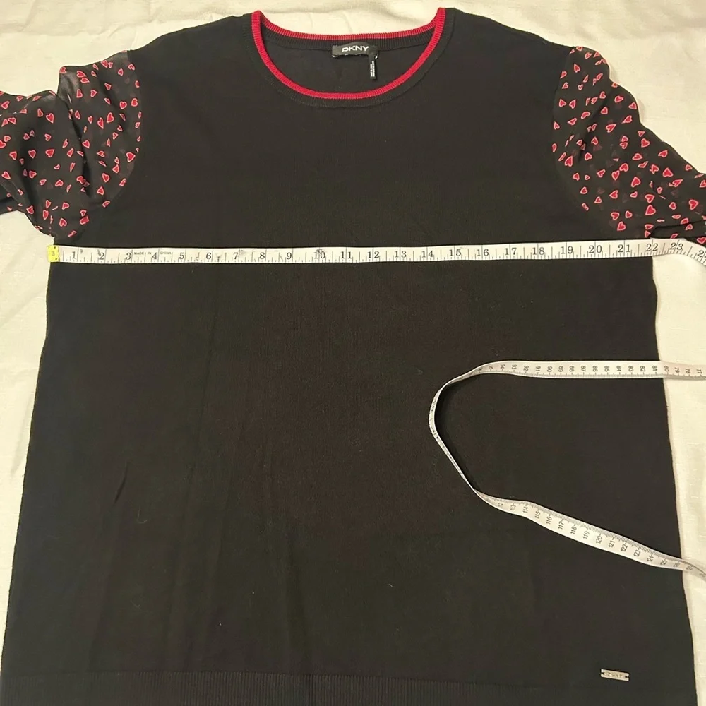 DKNY Black Knit Top with Sheer Sleeves. - Picture 12 of 14